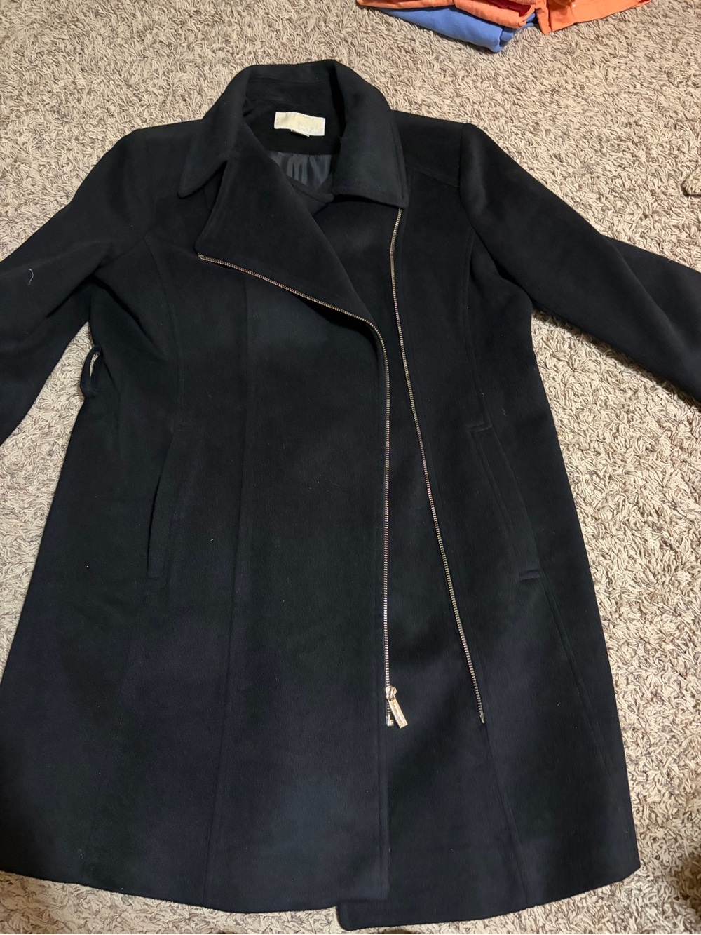 Michael Kors Black Asymmetrical Zip Trench Coat